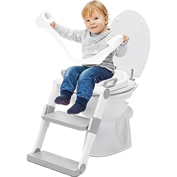 Fillikid Toilettentrainer Ben Exklusiv, höhenverstellbar und faltbar, mit integrierter Treppe, weiß/grau – Bild 2