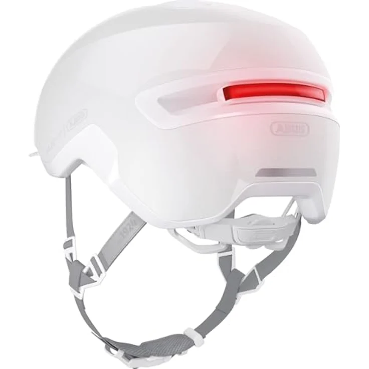 ABUS Urban Helm HUD-Y - mit magnetischem, aufladbarem LED-Rücklicht & Magnetverschluss - Cooler Fahrradhelm für den Alltag - für Damen und Herren - Weiß (puristic), Größe L – Bild 4