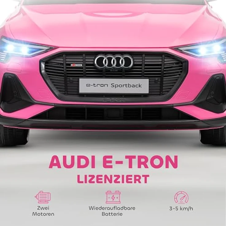 HOMCOM Elektro Kinderauto Audi E-tron 12V mit Fernbedienung, Sicherheitsgurt, MP3/USB-Player, für Kinder 3-5 Jahre, 3-5 km/h, Rosa – Bild 3