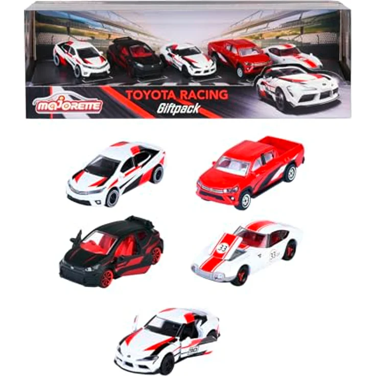 Majorette Toyota Racing 5 Pieces Giftpack, 5-teiliges Set aus Metallspielzeugautos mit Freilauf-Funktion, 7.5 cm, geeignet ab 3 Jahren – Bild 1