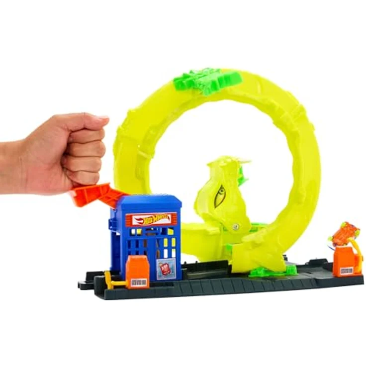 Mattel Hot Wheels Spielset City Snake Gas Station, Schlangen-Spiralattacke mit zwei Spielmöglichkeiten – Bild 3