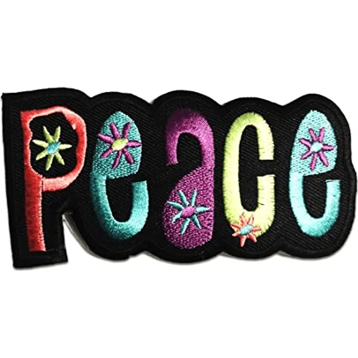 Peace Frieden Hippie - Aufnäher, Bügelbild, Aufbügler, Applikationen, Patches, Flicken, Zum Aufbügeln, Größe: 11 x 5.5 cm, Farbe:schwarz