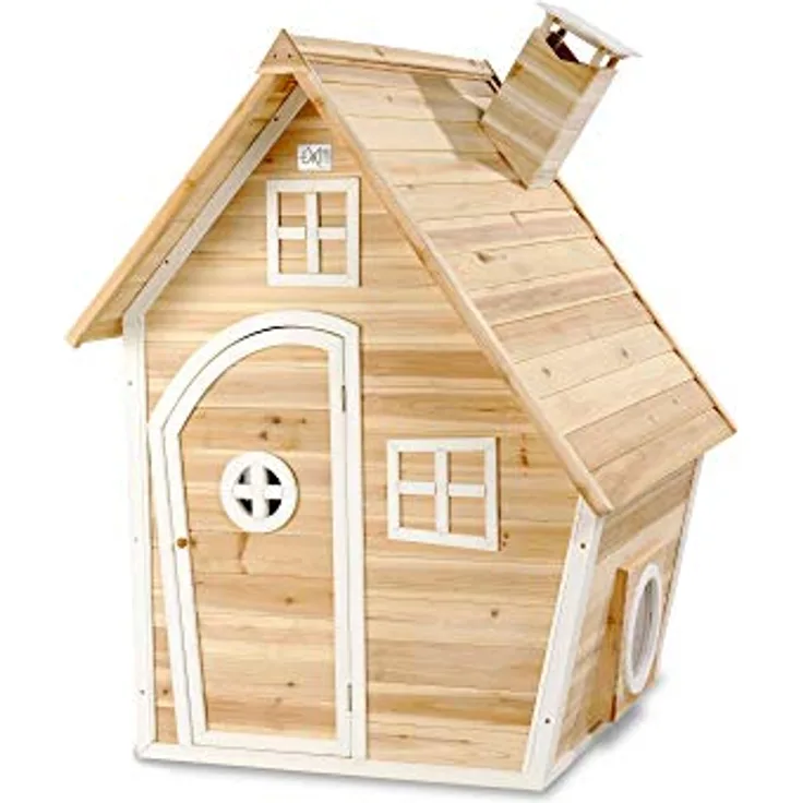 EXIT Toys Fantasia 100 Holzspielhaus für Draußen, mit Schornstein, 100% FSC Zedernholz, TÜV-zertifiziert, 128x108x171cm, natur
