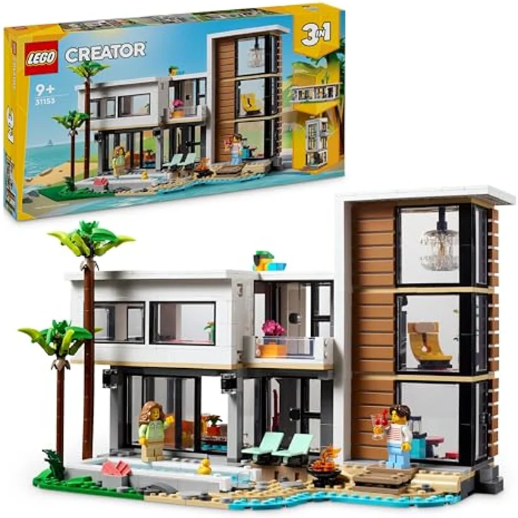 LEGO Creator Modernes Haus, 3-in-1-Set, Stadthaus oder Waldhütte, Modellhaus, Geschenkidee, ab 9 Jahren, Lernspielzeug 31153 – Bild 1