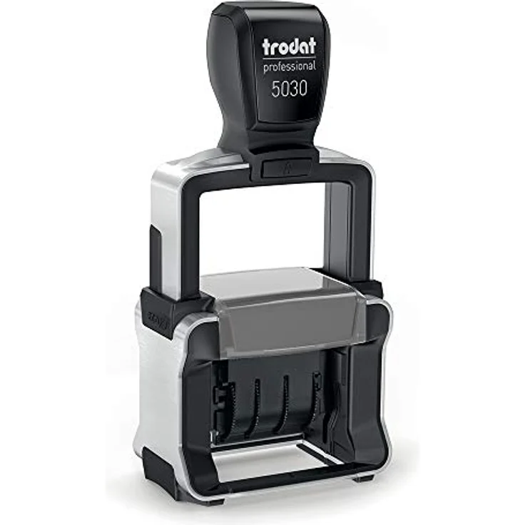 Trodat Datumstempel Professional 4.0 5030, selbstfärbend, gebürsteter Edelstahl, schwarz, Abdruckgröße 26 x 4 mm – Bild 1