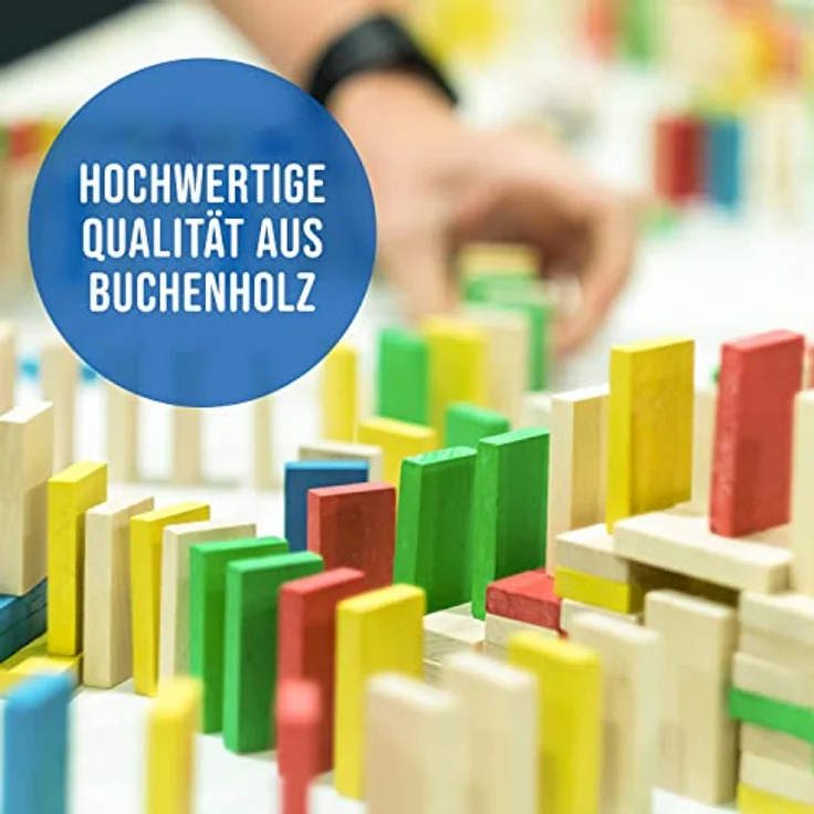 Calmado - Domino Spiel 450 teilig Dominosteine aus Holz, Spielzeug ab 3 Jahre - Bausätze für Kinder - Domino Grand Edition im Set + Tasche + Anleitung + Accessoires – Bild 8