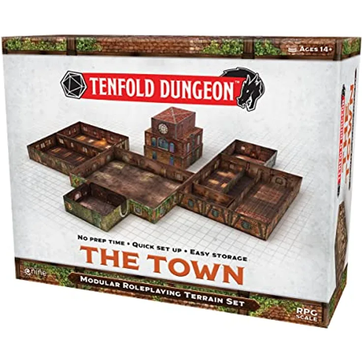 Gale Force Nine GF9TFD03 Tenfold Dungeon: The Town, Einheitsgröße Miniaturenspiel aus Cardstock, Mehrfarbig