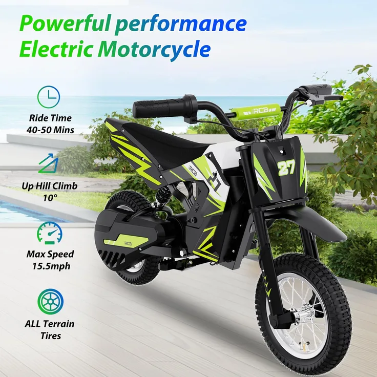 RCB R9X Kinder-Elektromotorrad Rot, 36 V, 3 Geschwindigkeiten bis 25 km/h, 12 Zoll
