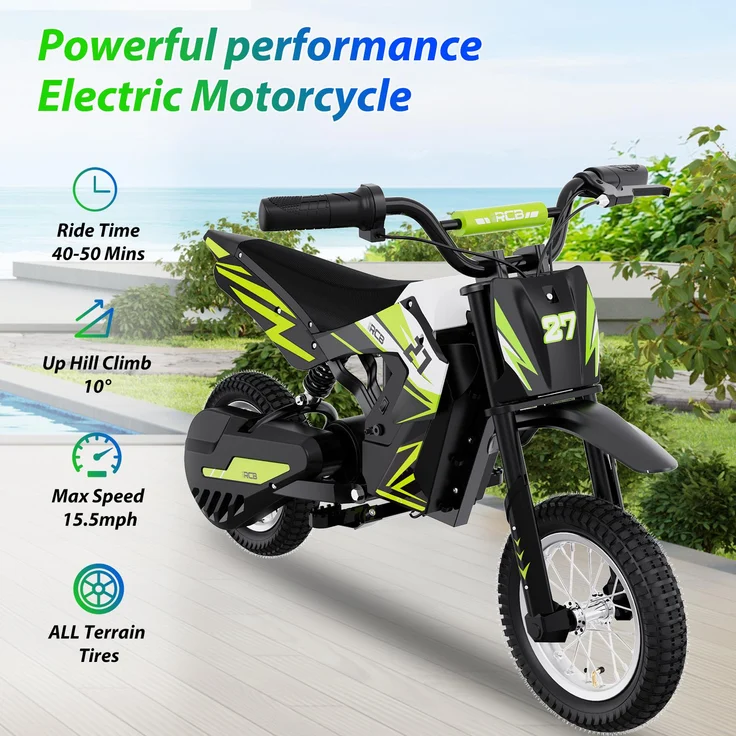 RCB R9X Kinder-Elektromotorrad Rot, 36 V, 3 Geschwindigkeiten bis 25 km/h, 12 Zoll