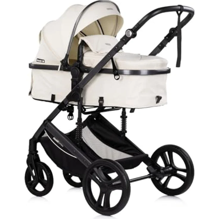 Chipolino Kinderwagen 2 in 1 Amore, geeignet ab Geburt, mit Getränkehalter, Wickeltasche und Fußabdeckung, beige-schwarz – Bild 2