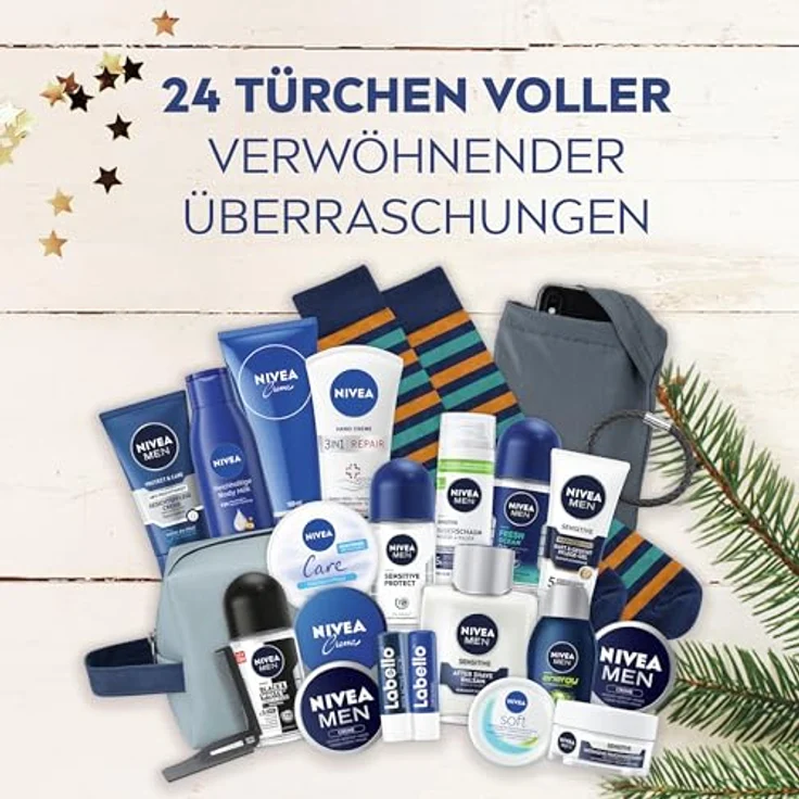 NIVEA MEN Adventskalender 2025, 24 Türchen mit Pflegeprodukten von NIVEA und Labello für Männer – Bild 3