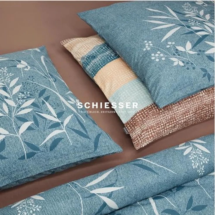 Schiesser Bettwäscheset Emilia | Gestreift | Renforcé | 100% Baumwolle | Oeko-Tex Zertifiziert | Reißverschluss | Petrol – Bild 4