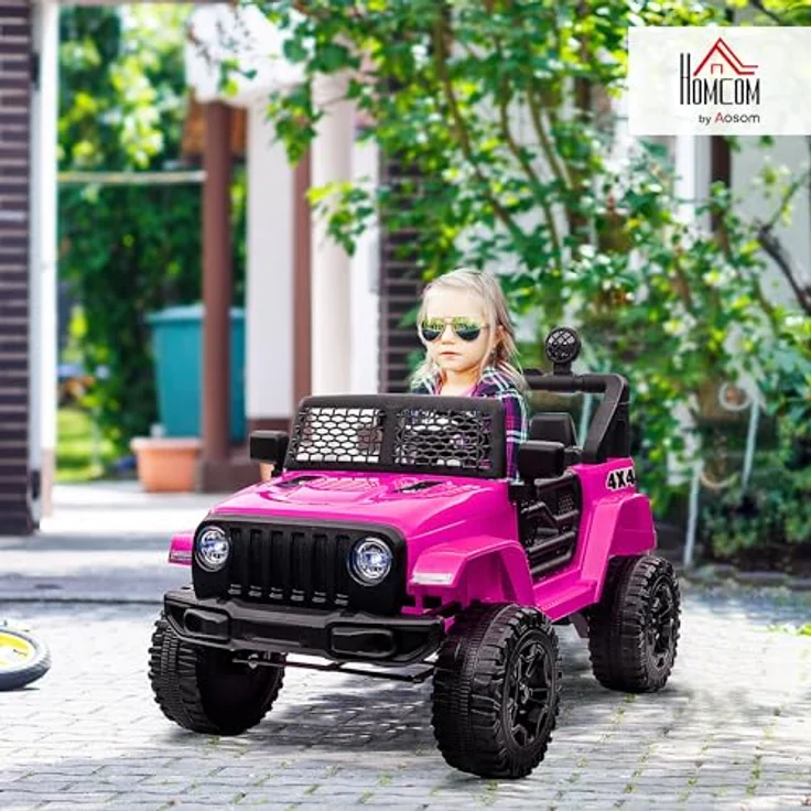 HOMCOM Elektro Kinderauto 12V, 4x4 mit 2x35W Motor, 2,4G Fernbedienung, LED Hupe, Sicherheitsgurt, Stoßdämpfer, rosa, für Kinder von 3-6 Jahren – Bild 2