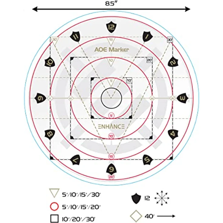 ENHANCE Spell AOE Damage Marker, Zaubervorlage für D&D mit 1-Zoll-Skala, klar acryl, robust und ideal für Gitter- und gitterlose Schlachtmatten – Bild 2