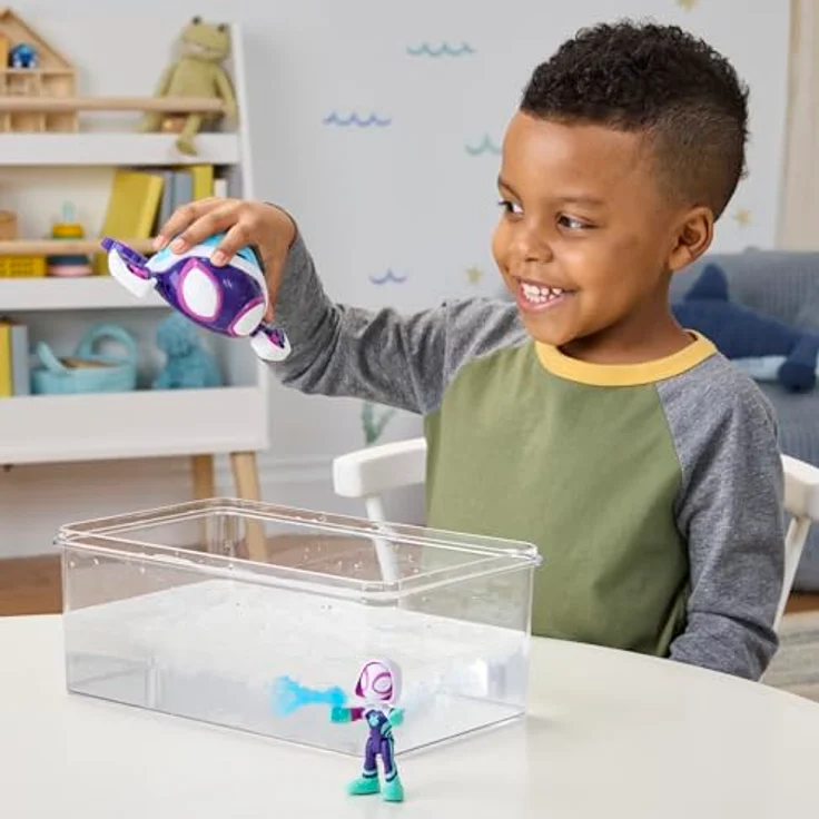Spidey and his Amazing Friends Marvel Spidey Water-Webs Ghost Spielzeug, 7,6 cm Figur mit Farbwechsel-Augen und Schildkröten-Fahrzeug, inspiriert von Disney Jr. – Bild 5