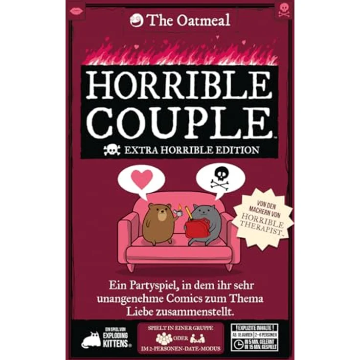 Exploding Kittens Horrible Couple (Extra Horrible Edition), kartenspiel für 2-8 Spieler ab 18 Jahren, deutsch, mit schwarzem Humor und 15 Minuten Spielzeit pro Partie – Bild 2