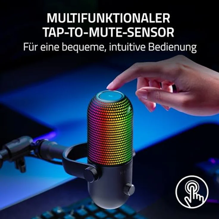 Razer Seiren V3 Chroma - RGB-USB-Mikrofon mit Tap-to-Mute (Reaktive Beleuchtung, Supernieren-Kondensator-Mikrofon, Digitaler Verstärkungsbegrenzer und integrierter Schockdämpfer) Schwarz – Bild 3
