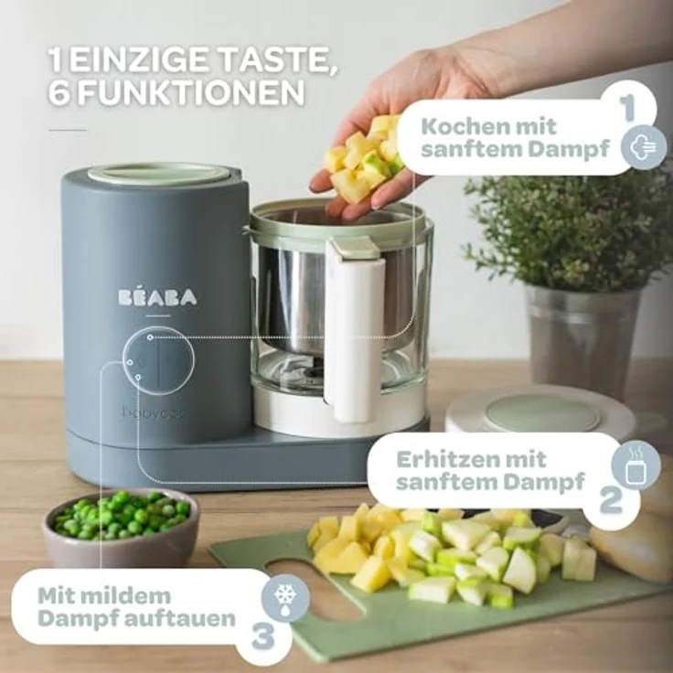 Béaba Babycook Neo - 6 in 1 Babynahrungszubereiter - Schonender Dampfgarer - Glaskrug und Garkorb aus Edelstahl - Mineralgrau – Bild 3