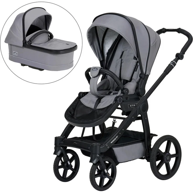 Hartan Kinderwagenset Rock IT Outdoor, Kombikinderwagen, grau, 3-teilig, EN 1888, UV 50+, AZO-frei, Made in Germany, mit Feststellbremse, kugelgelagerten Rädern und 5-Punkte-Gurt
