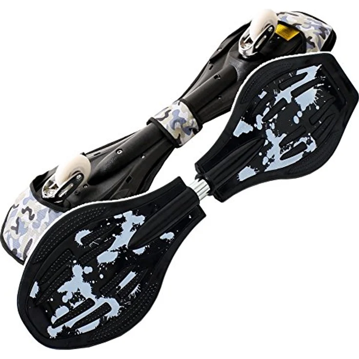 FunTomia Waveboard Original ABEC9 Kugellager inkl. Tasche (Schwarz/Weiß Flecken) mit LED Leuchtrollen und hochwertigem Virgin ABS Kunststoff - Skateboard – Bild 3