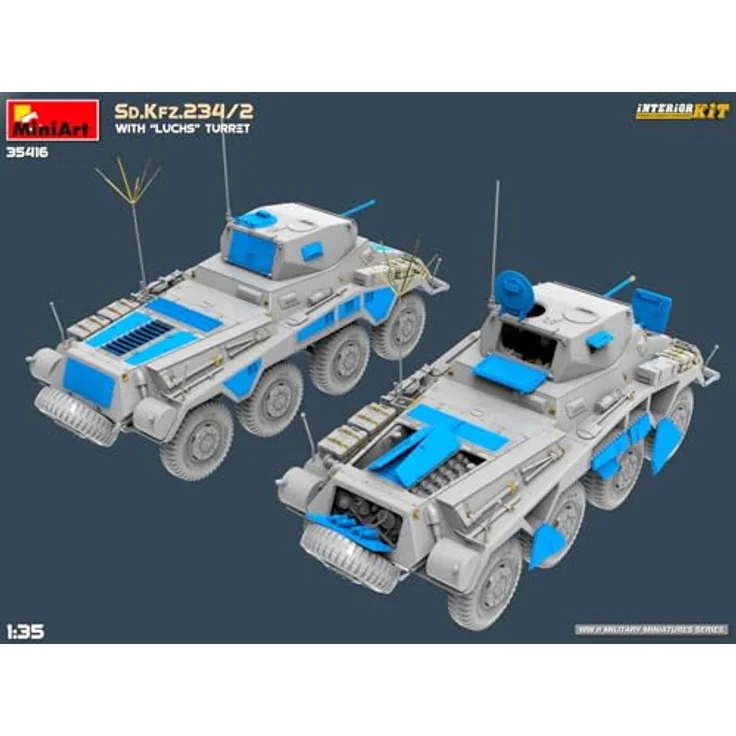 Other 1:35 Sd.Kfz.234/2 mit Luchs Turm, Modellfahrzeug mit detailliertem Interieur und Photoätzteilen, zwei Varianten darstellbar – Bild 10