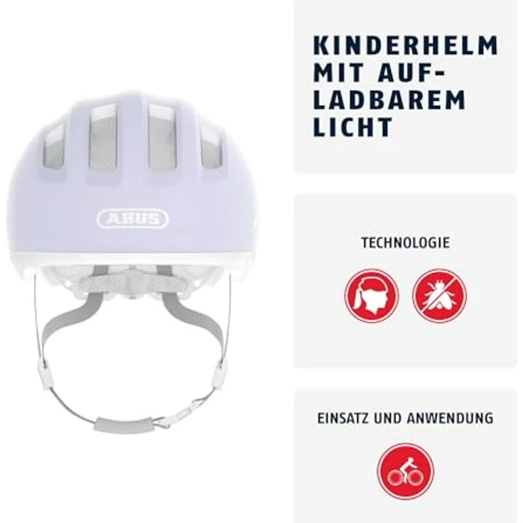 ABUS Kinderhelm Smiley 3.0 LED - Fahrradhelm mit Licht - Tiefe Passform & Platz für einen Zopf - für Mädchen und Jungs - Pure Lavender, Größe M – Bild 2