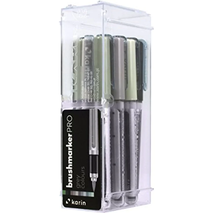 KARIN Brushmarker PRO 12 Grey Colours Set, Brushmarker mit Ink-Free System, 2,4 ml flüssiger Farbe auf Wasserbasis – Bild 4