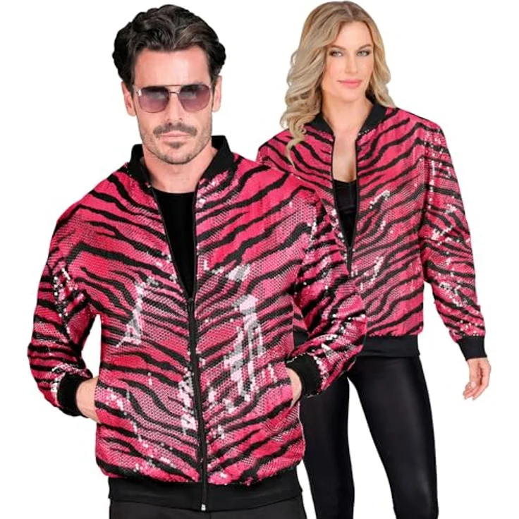 Widmann PARTY FASHION BOMBERJACKE, Pailletten Bomberjacke im pinken Zebramuster, L/XL (XL) – Bild 3