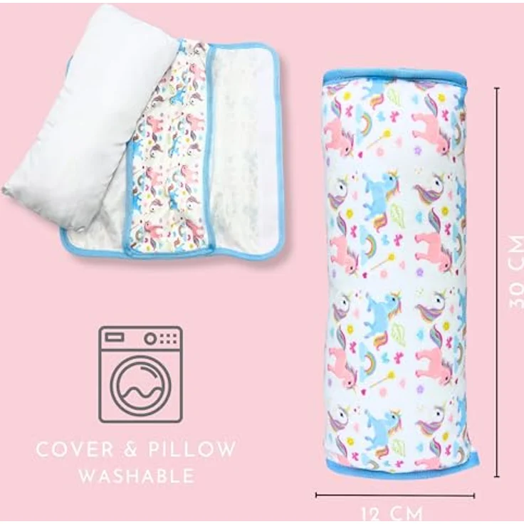 HECKBO Einhorn Gurtschoner Set, 2x Gurtschoner + 1x Gurtkissen für Autokindersitze, farbenfrohes Design, maschinenwaschbar – Bild 2