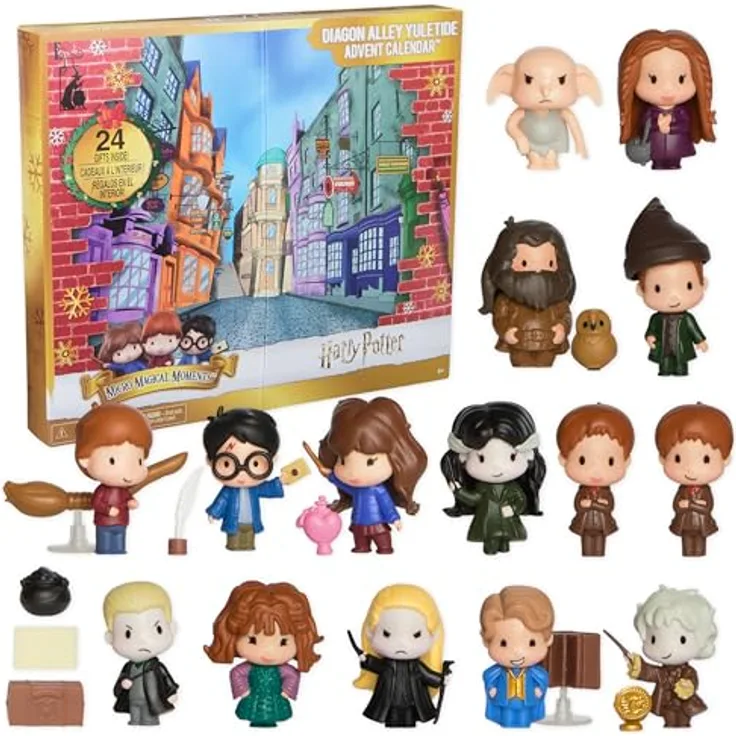 Wizarding World Harry Potter "Weihnachten in der Winkelgasse" Adventskalender 2025 mit 24 Überraschungen, 15 Figuren und 9 Zubehörteilen, Spielzeug für Kinder ab 6 Jahren