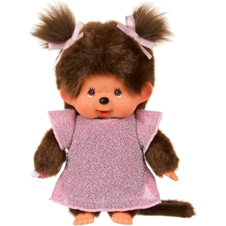 MONCHHICHI Monchhichi 20cm Mädchenpuppe im rosa Glitter-Kleid mit zwei Zöpfchen, ab 24 Monaten – Bild 2