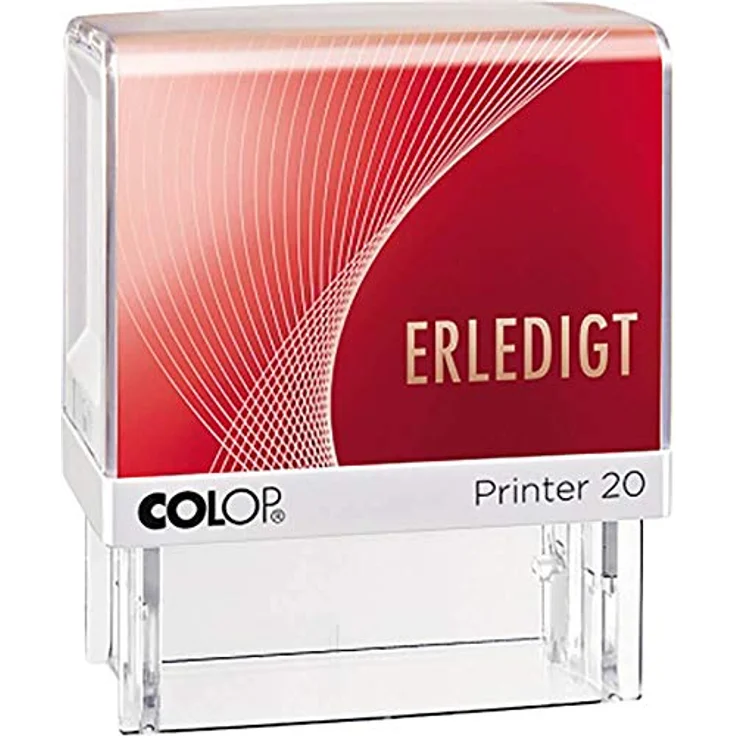 COLOP Printer 20 ERLEDIGT, Textstempel mit 38 x 14 mm Abdruckgröße, Kunststoff, rot, austauschbares Stempelkissen – Bild 1
