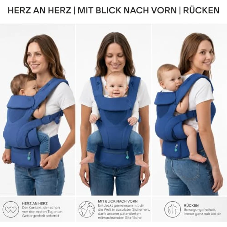 Koala Cuddle Carry Babytrage, ergonomisch, mitwachsend für Neugeborene bis 20,4 kg, verstellbare Kopfstütze, Bauch-, Front- und Rückentrageweise – Bild 4