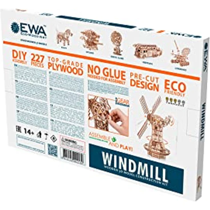 EWA Eco-Wood-Art - 3D-Holzpuzzle für Jugendliche und Erwachsene - WINDMÜHLE- DIY-Bausatz, Selbstmontage, kein Kleber erforderlich - 227 Stück – Bild 5