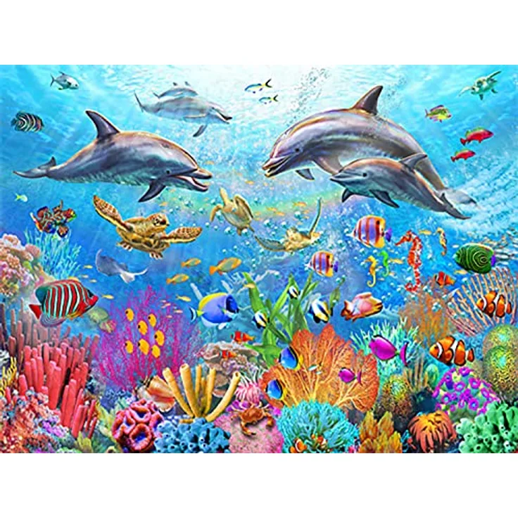 Diamond Painting Set, Bild mit Motiv Korallenriff und Zubehör, Größe ca. 44 x 33 cm, Bastelset zum Malen mit Glitzersteinchen für Kinder ab 5 Jahren