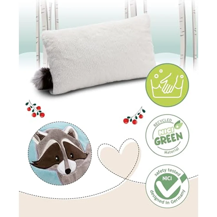 Nici Kuscheltier Nici Kissen Waschbär Lenno 43 x 25 cm, kuschelweicher Plüsch, hellblau/grau – Bild 3