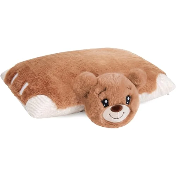 BRUBAKER Kuscheltier-Kissen Bär - 2 in 1 Teddybär und Kuschelkissen - 40 x 30 cm Plüschtier - aufklappbares Kinder Plüschkissen mit Klettverschluss - Tierkissen Stofftier Teddy - Braun – Bild 3