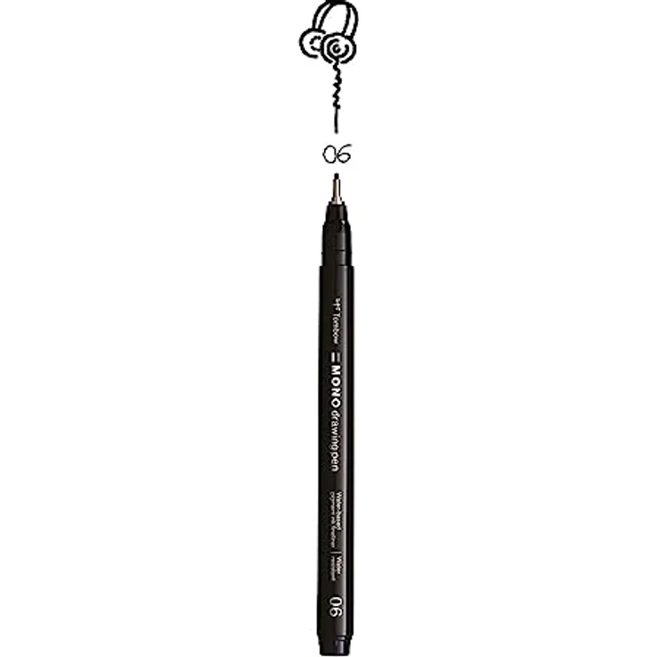 Tombow MONO drawing pen 06, Fineliner schwarz 0,5 mm, wasserlösliche Tinte, ergonomischer Griff