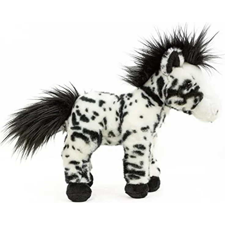 Teddys Rothenburg Pferd weiß gescheckt 30 cm stehend Kuscheltier Uni-Toys, schwarz/weiß Fell, schwarz Mähne und Schweif – Bild 2