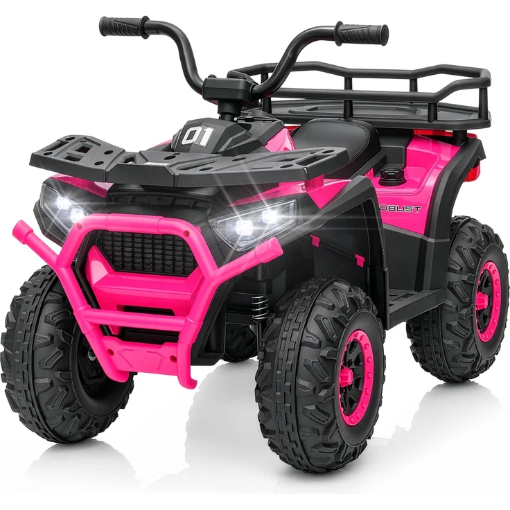 LEADZM Kinder Quad Elektro 24V ATV, 4,5Ah, 25W, für Kinder 3-6 Jahre, rosarot mit sanftem Start und LCD-Scheinwerfern
