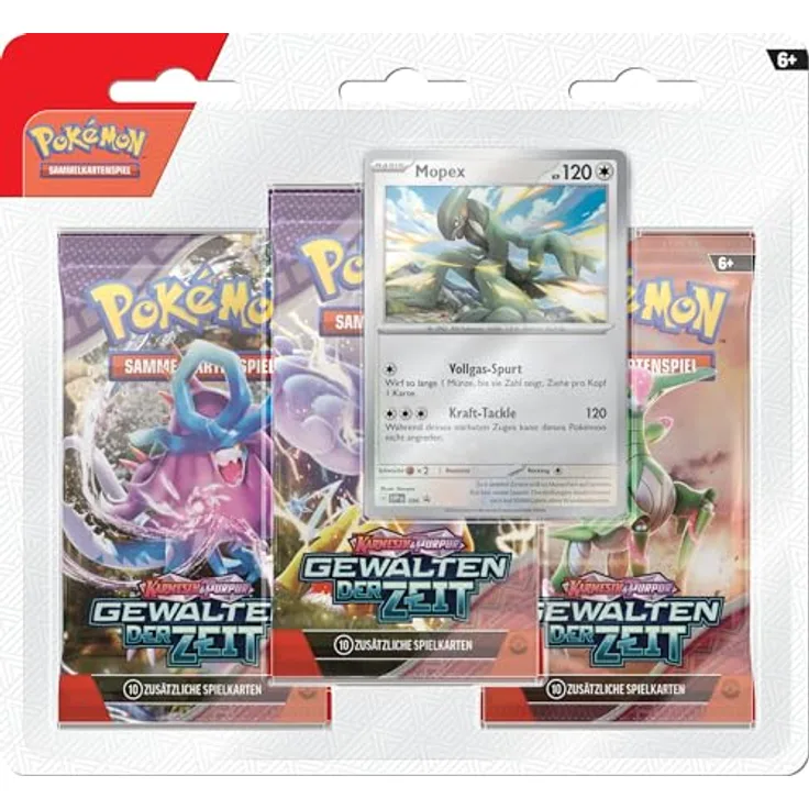 Pokémon Pokémon-Sammelkartenspiel: 3er-Pack Karmesin & Purpur – Gewalten der Zeit: Mopex (Blau) - mit holografischer Promokarte und brandneuen Pokémon-ex-Karten