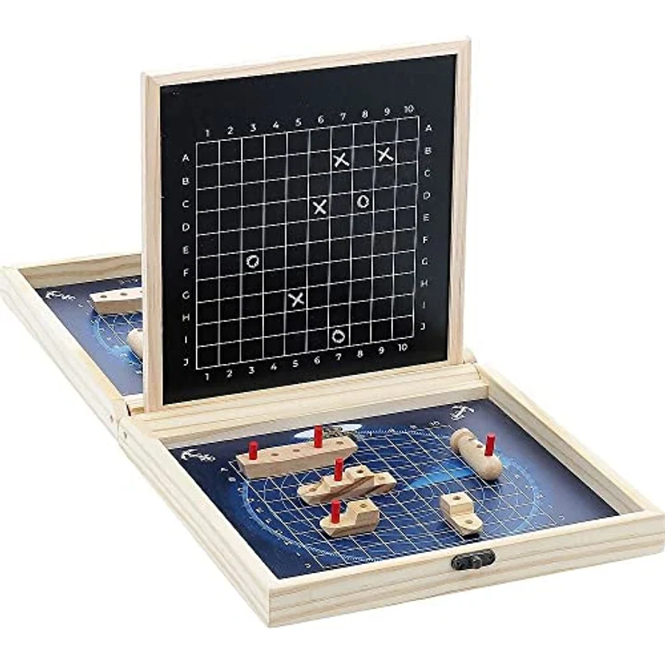 Vilac Bataille navale - Marine nationale, Brettspiel mit wiederbeschreibbarer Schiefertafel und Jutesäckchen, zusammenklappbare Holzbox – Bild 1