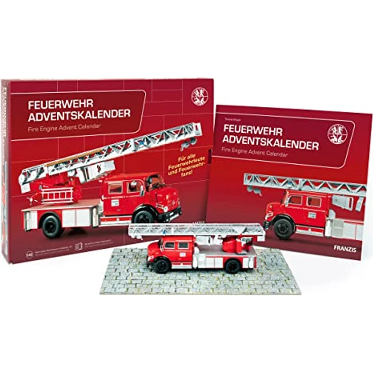 FRANZIS 67206 - Feuerwehr Adventskalender, Metall Modellbausatz des Mercedes-Benz L1519 im Maßstab 1:43, inkl. 52-seitigem Begleitbuch – Bild 1