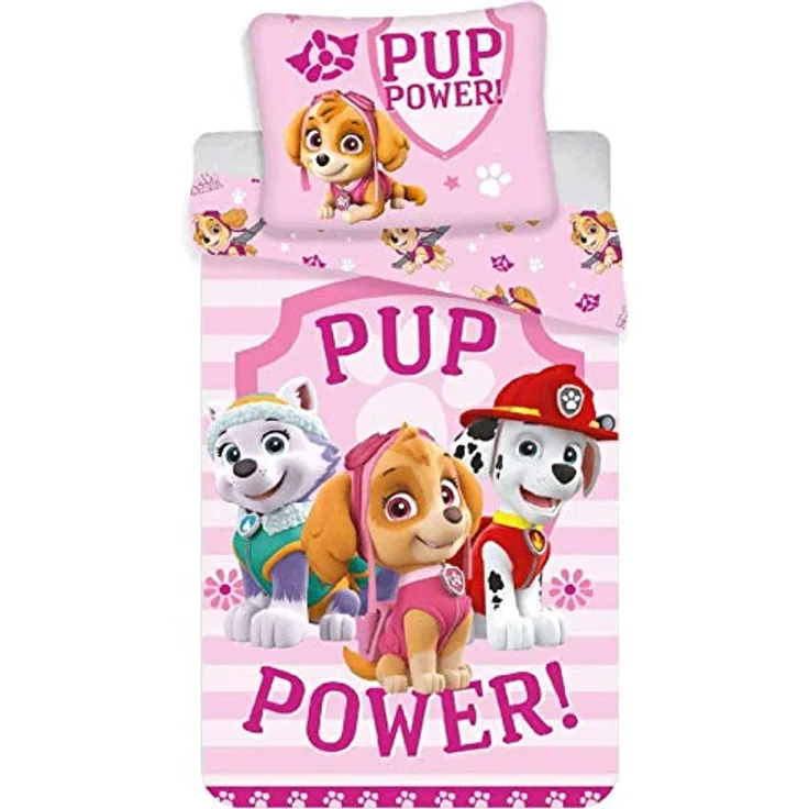 BrandMac Paw Patrol Skye, Marshall und Everest Bettwäsche-Set, 100% Baumwolle, Bettbezug 135x200 + Kissenbezug 80x80 cm