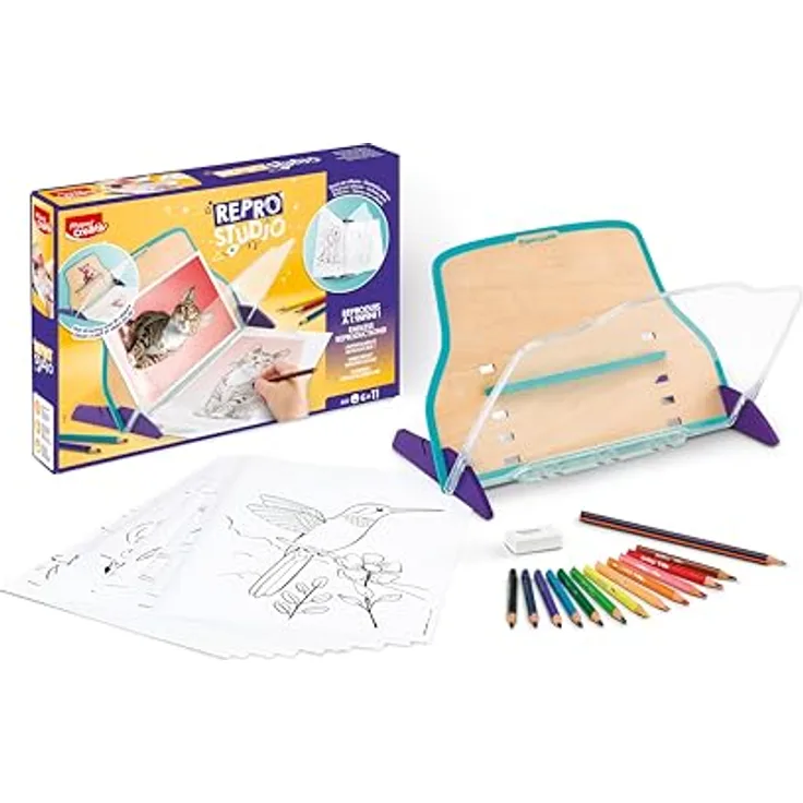 Maped CREATIV REPRO STUDIO Pausch-Set, magisches Reproduktions- und Zeichen-Set für Kinder, inkl. 12 Buntstifte STRONG MINI, Bleistift & Radierer, für 2D & 3D Objekte, ab 6 Jahren