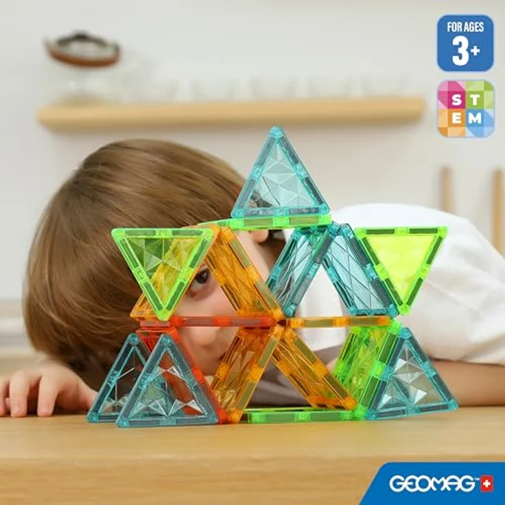 Geomag Magnetic Tiles Gems 60, Magnetbaukasten mit 60 Karten und Edelsteinen in grün, blau, gelb und rot – Bild 3