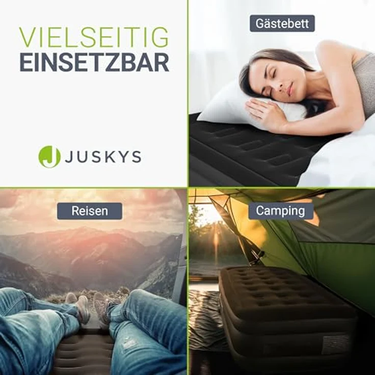 Juskys Luftmatratze Sapri M, Einzel-Luftbett, selbstaufblasend, wasserdicht, inkl. Pumpe, Tasche - Schwarz – Bild 6