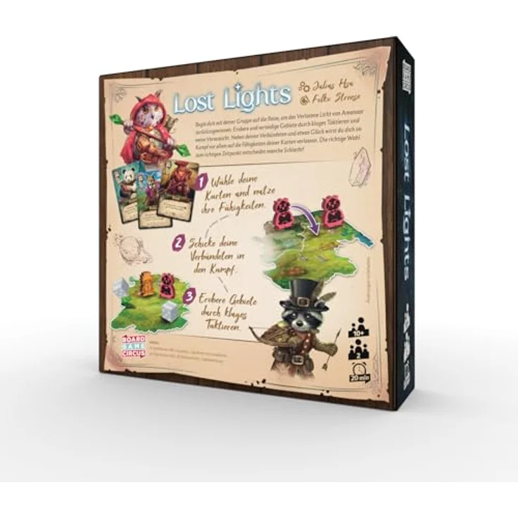 Board Game Circus Lost Lights, Familienspiel für 2 Spieler mit 27 individuell illustrierten Karten und strategischem Drafting-Mechanismus – Bild 4