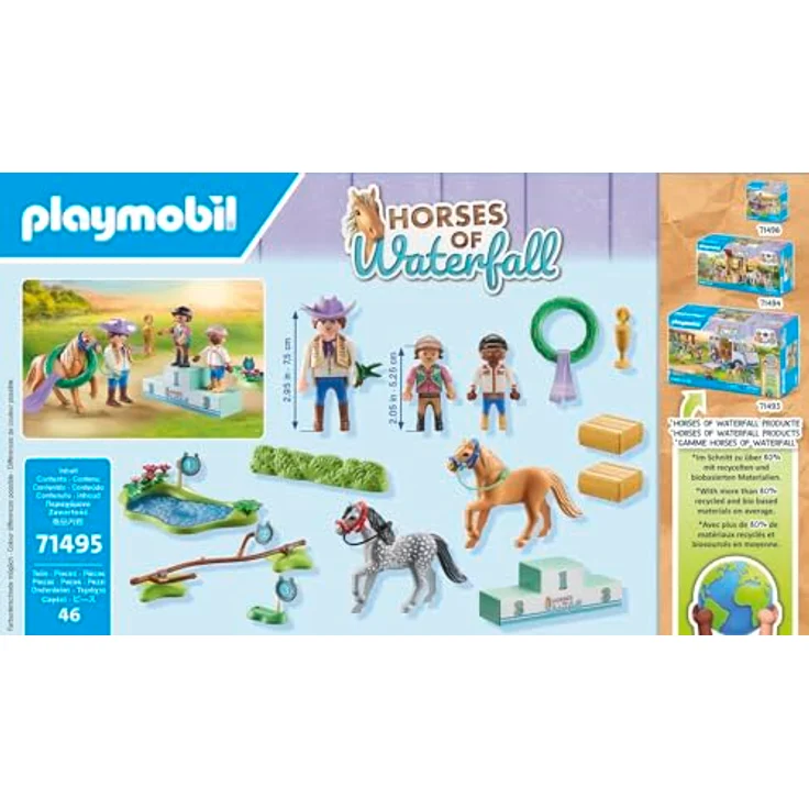 PLAYMOBIL 71495 Ponyturnier Spielset, mehrfarbig, mit Turnierplatz und verschiedenen Hindernissen aus recycelten Materialien – Bild 5
