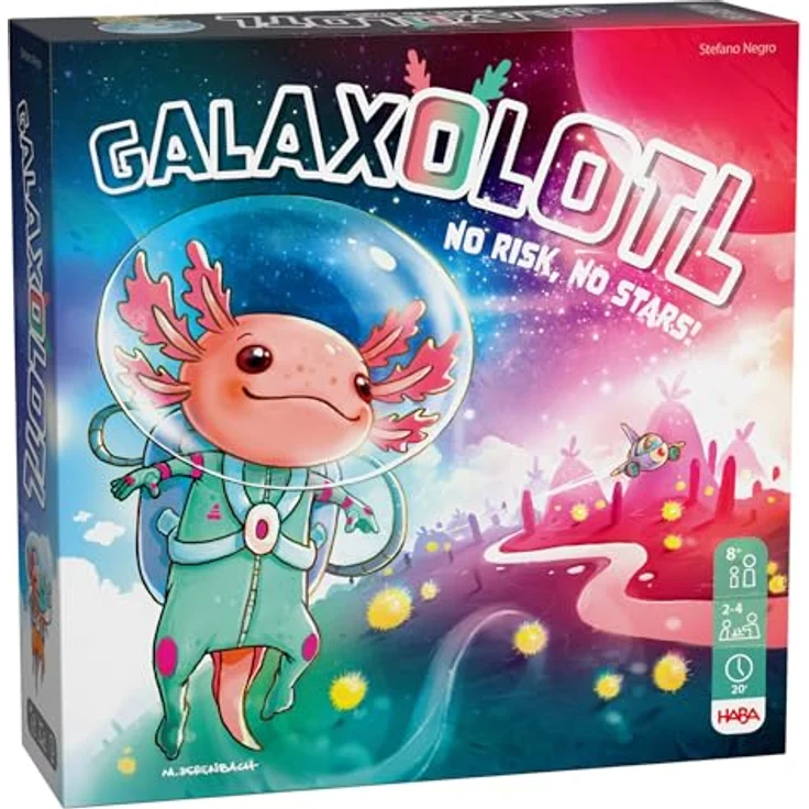 HABA Galaxolotl - No Risk No Stars - Abenteuerliches Karten- und Brettspiel für 2 bis 4 Spieler, ab 8 Jahren, mit witzigen Axolotl-Karten – Bild 1